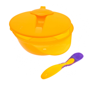 orange weaning bowl and spoon